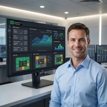 Modern energy management system control interface displaying HVAC optimization data