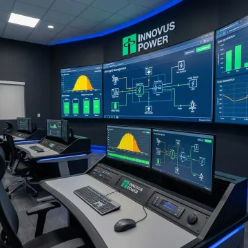 Industrial facility control room with energy management monitoring displays