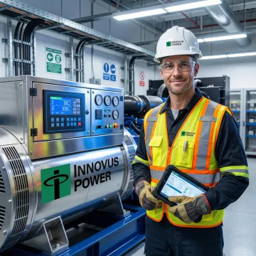 Industrial generator maintenance technician performing diagnostic work on large-scale power generation equipment