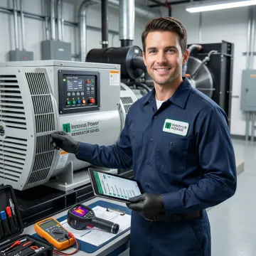 Generator maintenance technician conducting system inspection