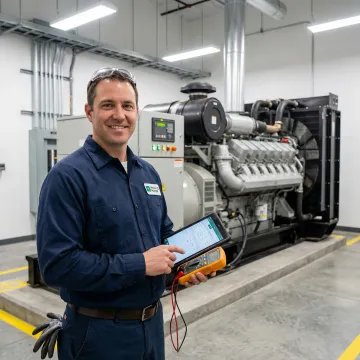 Professional technician performing maintenance on a commercial generator system
