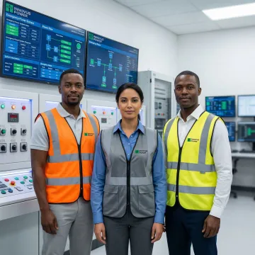 Engineers monitoring critical infrastructure backup generator control systems