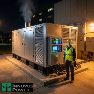 Industrial backup generator system powering critical infrastructure facility during emergency