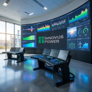 Industrial power control room with monitoring systems and energy management displays