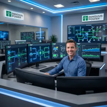 Advanced microgrid control software dashboard displaying real-time energy management and renewable integration