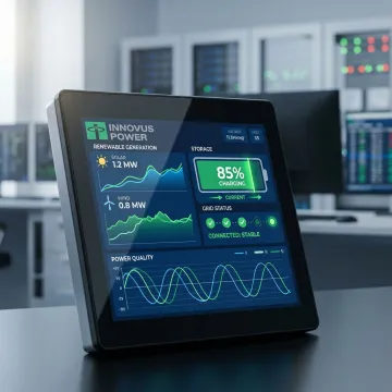 Real-time energy management dashboard showing renewable energy integration and power flow optimization