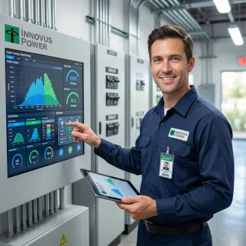 Technician commissioning a solar energy monitoring system at a government facility