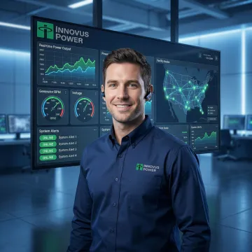 Wireless generator monitoring system dashboard displaying real-time power data remotely