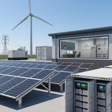 GridGenius microgrid platform with integrated renewable energy and power electronics