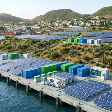 Advanced renewable energy microgrid system with solar panels and energy storage in Americas landscape