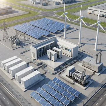 Advanced industrial microgrid power generation facility with renewable energy integration