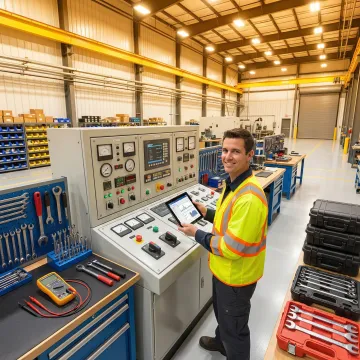 Generator technician reviewing monitoring data and performing diagnostic checks