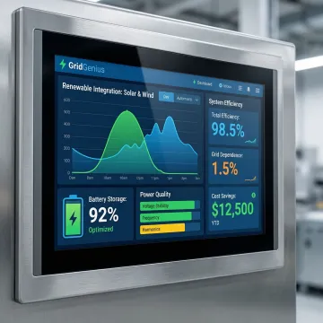 GridGenius microgrid control software interface showing renewable energy optimization