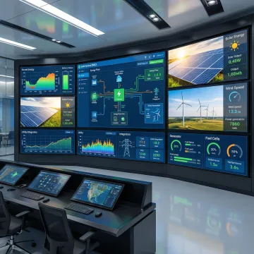 Advanced renewable energy asset management control center monitoring solar and wind farm performance