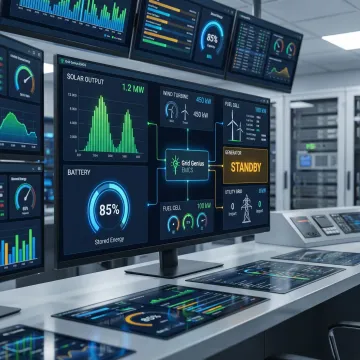 Innovus Power GridGenius microgrid control system dashboard displaying real-time energy performance data