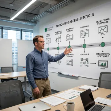 Microgrid consultant explaining a power system implementation process