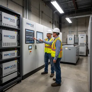 Engineers reviewing microgrid controls in manufacturing plant