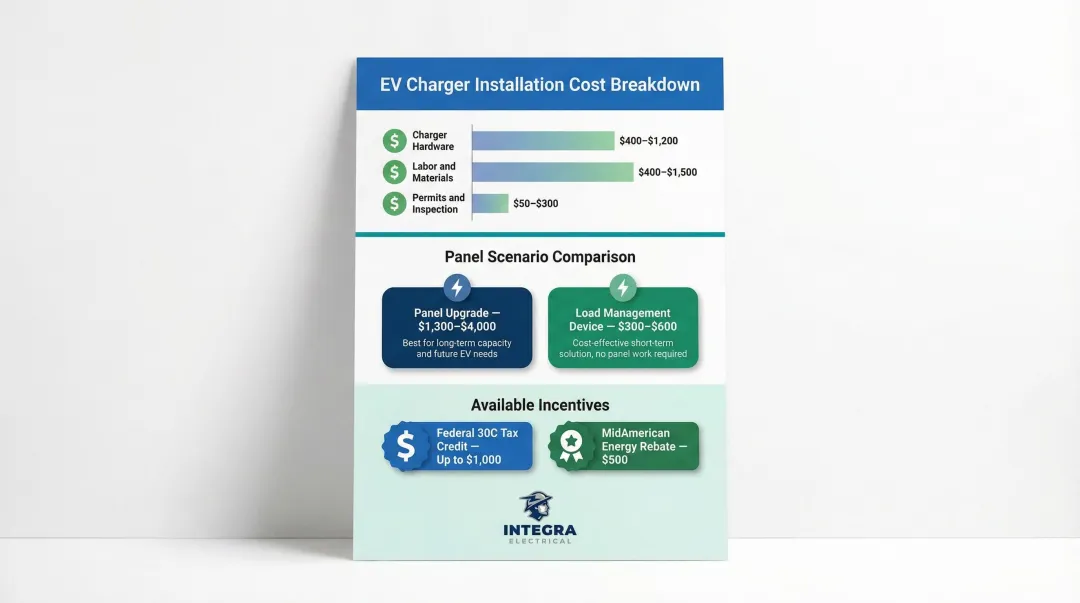 Level 2 EV charger installation cost breakdown with panel upgrade and incentive options