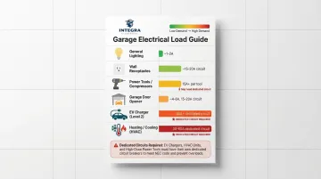 Garage electrical load types and dedicated circuit amperage requirements chart