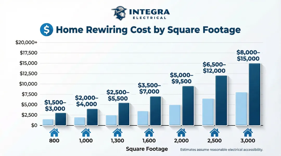Knob and tube wiring replacement cost by home square footage comparison chart