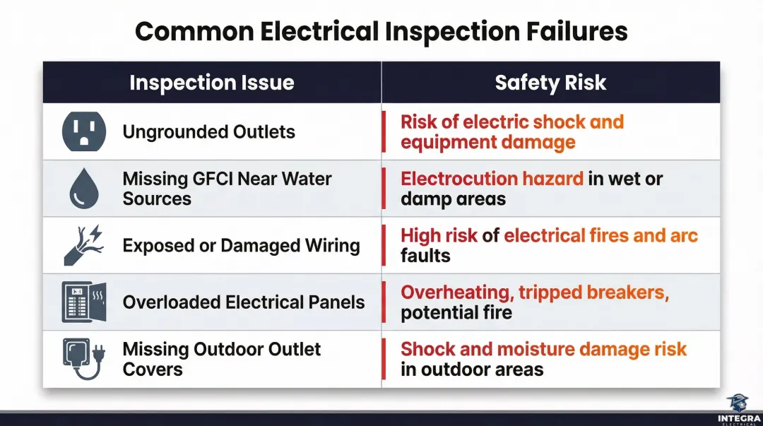 Five common electrical inspection failures and associated home safety risks chart