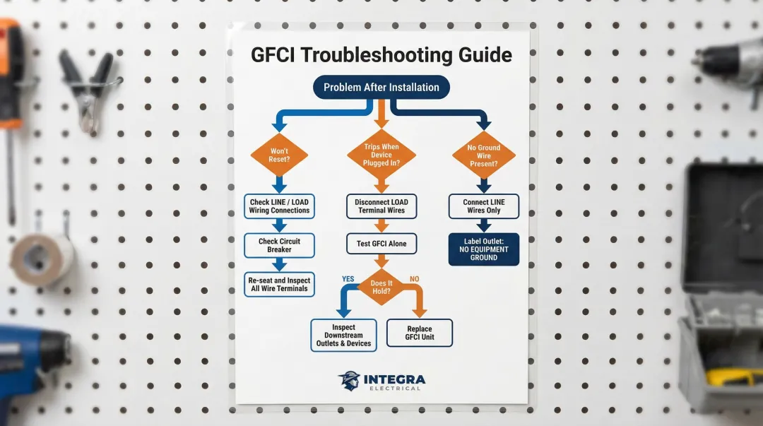 GFCI installation troubleshooting decision flow chart for common problems