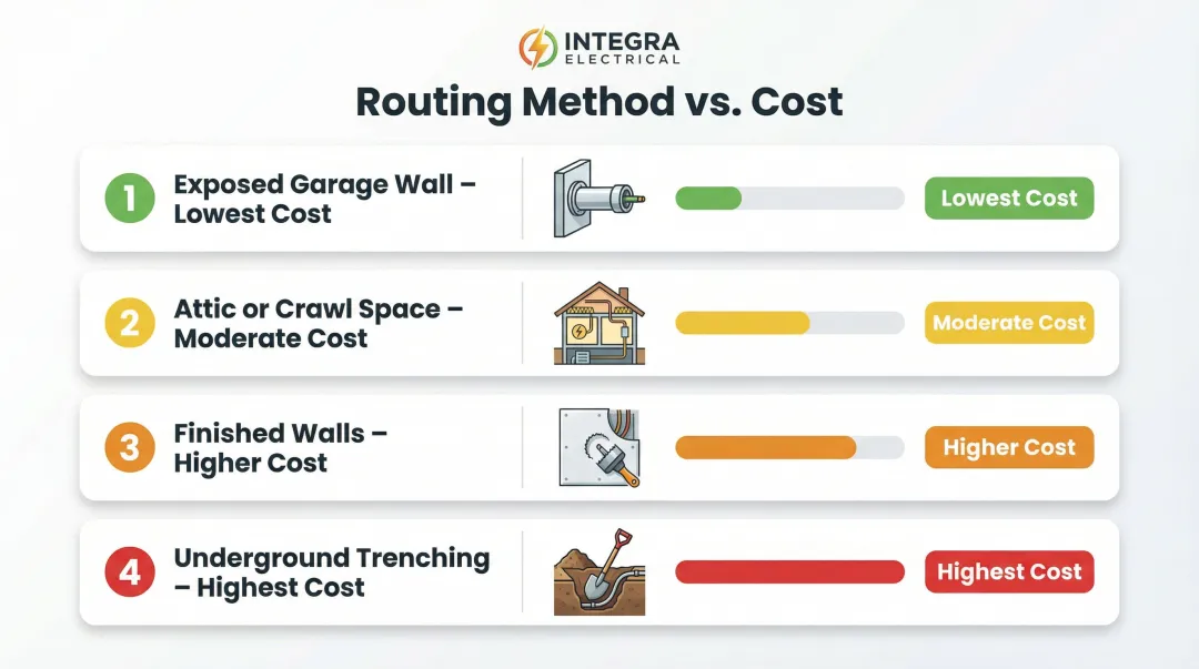 Four wire routing scenarios ranked by installation cost lowest to highest