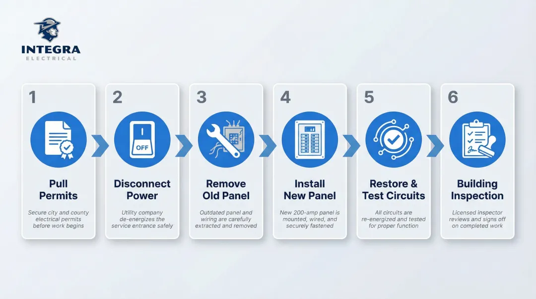 Electrical panel upgrade process steps from permit to final inspection
