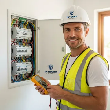 Licensed electrician performing a residential electrical inspection in Lansing, MI