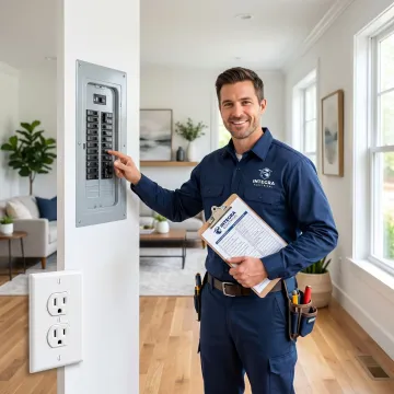 Electrician completing a final inspection and walkthrough of newly installed wiring
