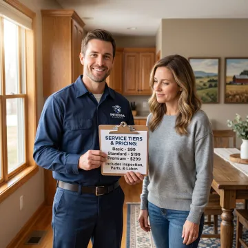 Electrician explaining electrical repair options to a homeowner in Iowa