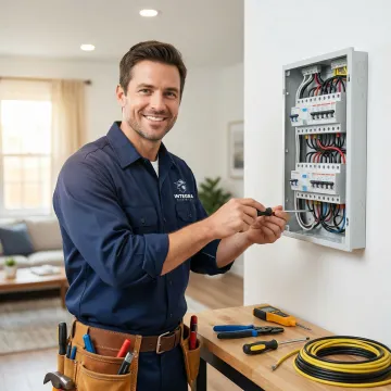 Licensed electrician replacing an electrical panel in a Canton, OH home