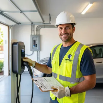 Electrician performing final testing on a newly installed home EV charger