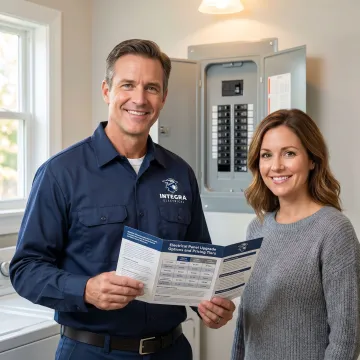 Electrician walking a homeowner through electrical upgrade options in their home