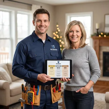 Electrician explaining repair options to a homeowner in Osceola, IA