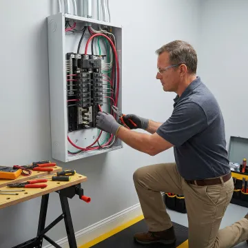 Licensed electrician rewiring an electrical panel in a Dallas home