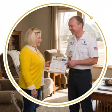Electrician walking a Des Moines homeowner through electrical service options on a clipboard
