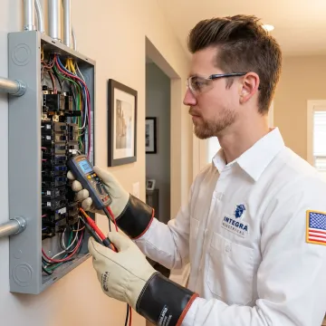 Licensed electrician performing a home electrical inspection on a residential panel in Des Moines