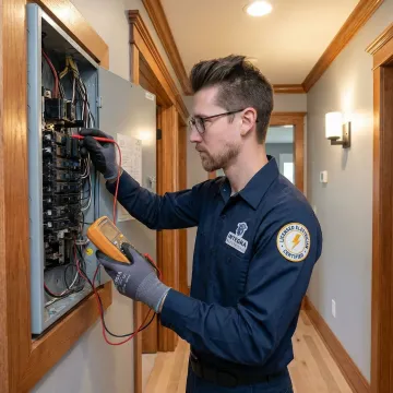 Licensed electrician performing electrical code compliance inspection in a Springtown, TX home