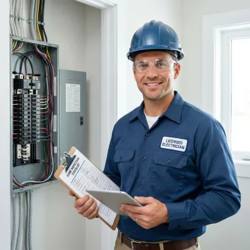 Electrician conducting a step-by-step electrical code compliance process in a residential home