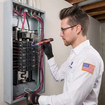 Electrician testing newly rewired circuits in a Miami home after installation