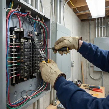 Electrician performing a step-by-step electrical panel installation process