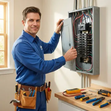 Licensed electrician replacing an electrical panel in an Oklahoma City home