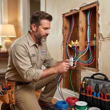Licensed electrician rewiring an older home's electrical system in Des Moines