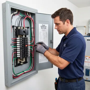 Licensed electrician upgrading a residential electrical panel in a Des Moines area home