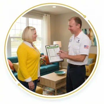 Electrician reviewing findings with a homeowner after a residential electrical inspection