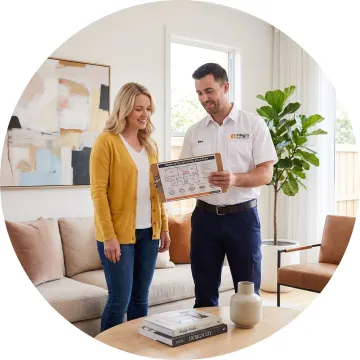Electrician reviewing smoke detector installation options with a homeowner