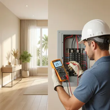 Electrician performing a home electrical safety evaluation in a residential St Petersburg property