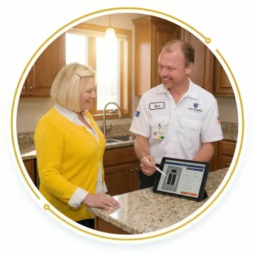 Integra Electrical technician explaining electrical repair options to a homeowner