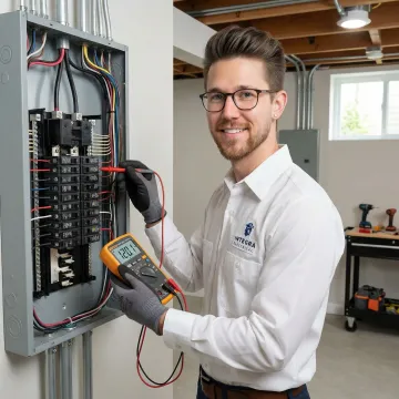 Electrician completing a wiring installation and performing a final safety check